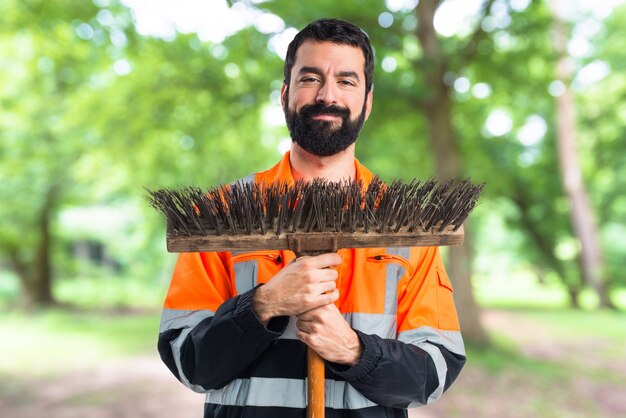 Garbage man  on unfocused background