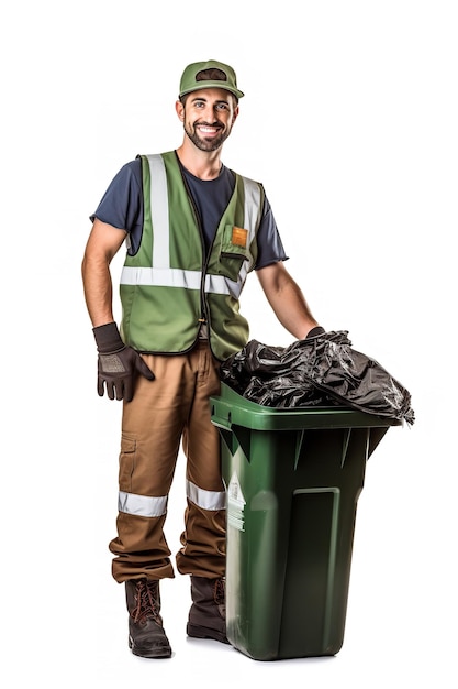 Мусорщик с мусорной тележкой в городе, сгенерированный ИИ
