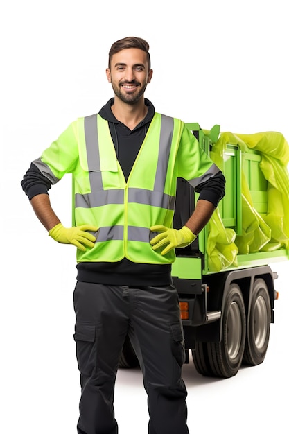 Photo garbage man with dustcart in city ai generated