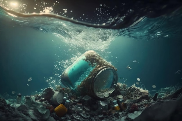 Garbage in the ocean Save the ocean concept Generative AI