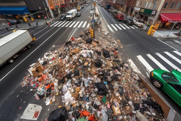 A garbage pile in the middle of a street