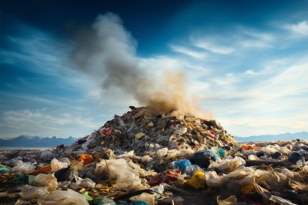 ゴミの山は家庭の廃棄物と 世界的な汚染危機を象徴しています