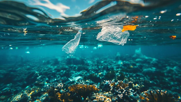 Garbage plastic in the ocean