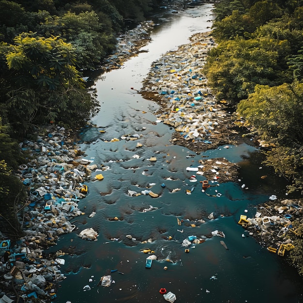 Foto spazzatura nel fiume inquinamento ambientale
