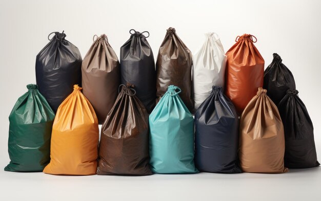 Photo garbage sacks in order on white background