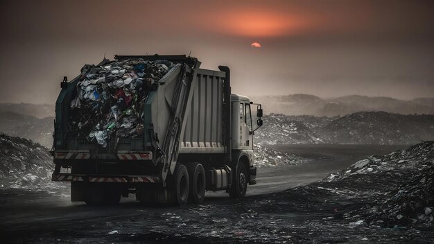 Foto il camion della spazzatura ha portato i rifiuti alla discarica.