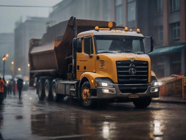 garbage truck in the middle of town