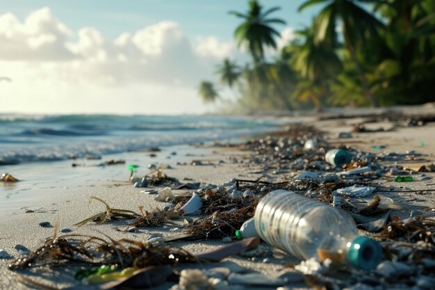 Photo garbage and wastes on beach