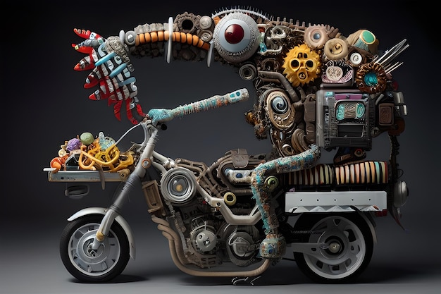 Garbage zombie car, steampunk, junkfood zombie truck, futuristic skull