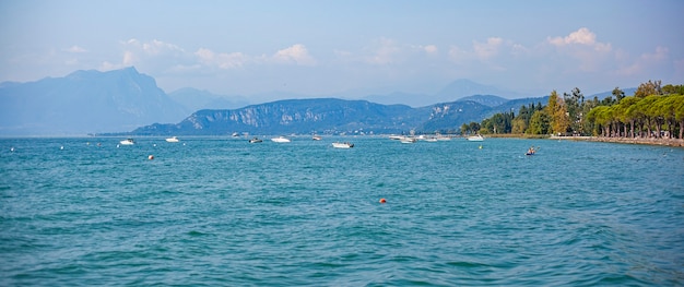 Garda panorama view from Lazise in Italy during afternoon