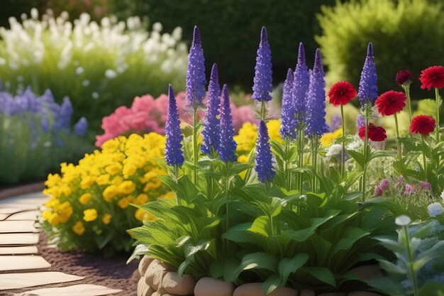 鮮やかな 色彩 の 花 が く 庭