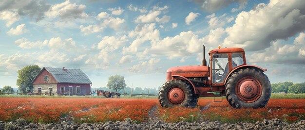 The garden agriculture and farm are shown in the modern illustration The garden work garden beds trees village house tractor and the countryside are included in this illustration It can be