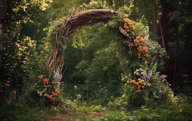 A garden arch with flowers on it