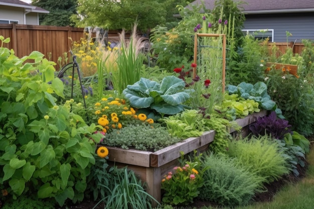 Garden bed filled with different types of plants