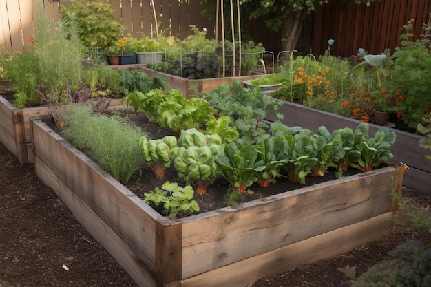 Photo a garden bed filled with herbs and vegetables created with generative ai