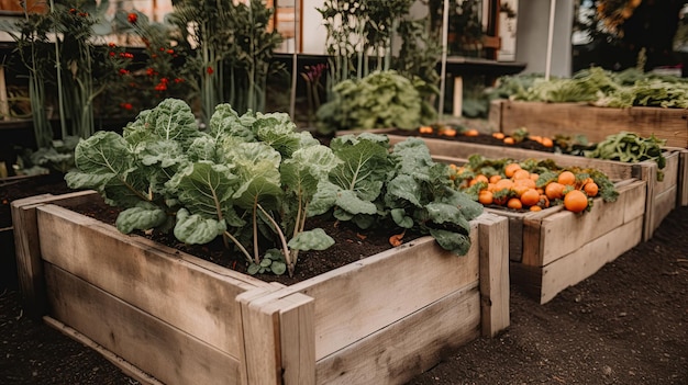 A garden bed with vegetables in it