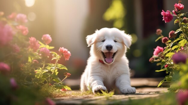 写真 愛らしい子犬と過ごす至福のガーデン