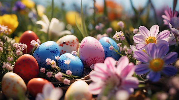 The garden bursts into color as Easter eggs nestle secretly among the blossoming spring flowers