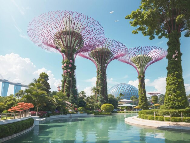 Photo garden by the bay in singapore 3d rendering in a stunning style