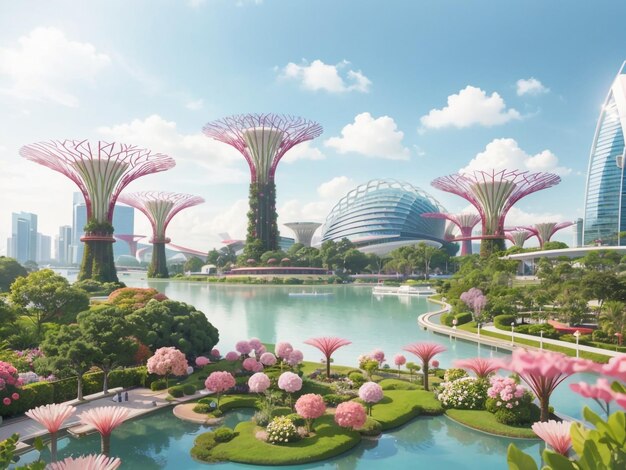 Photo garden by the bay in singapore 3d rendering in a stunning style