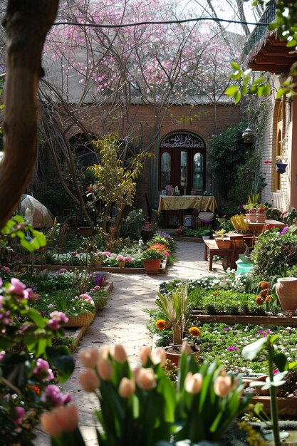 a garden coming to life in spring for Nowruz