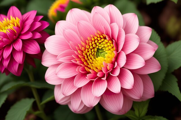 Garden dahlia flower blooms brightly beautifully on a sunny autumn day closeup