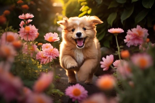 Garden Fantasy of a Playful Puppy