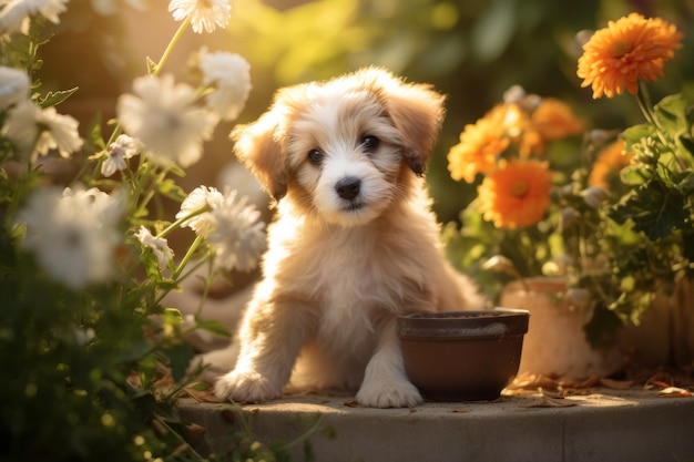 Garden Fantasy of a Playful Puppy