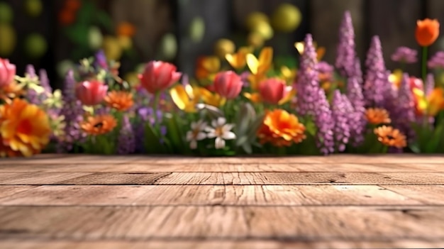 garden flowers on wooden table