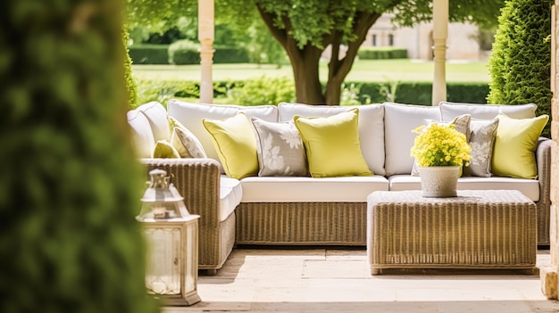 Garden furniture in the countryside in summer home decor and interior design generative ai