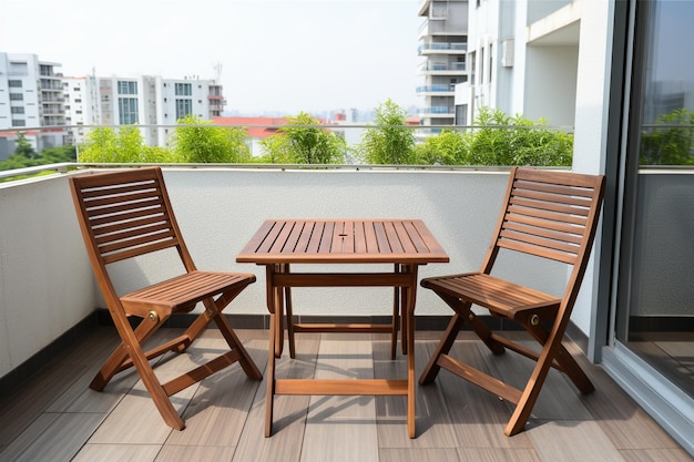 Garden furniture table and chair on the coffee shop balcony