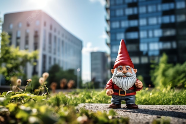 Photo garden gnome in the city in fantasy world