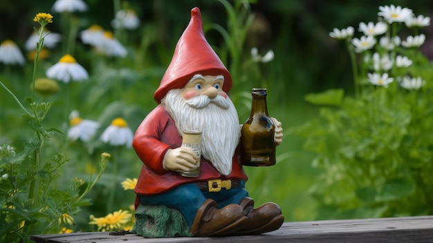 Garden Gnome Drinking a Beer