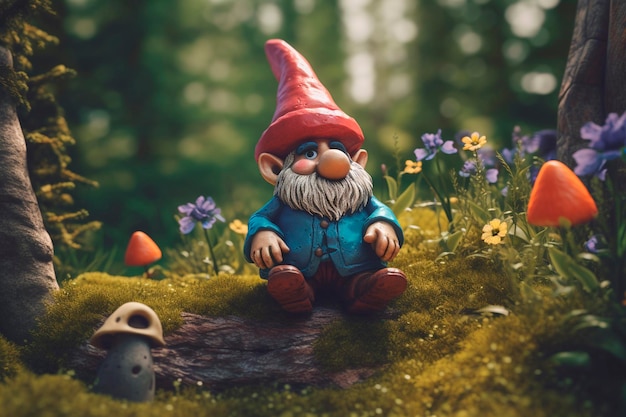 Garden gnome in the forest Generative AI illustrator