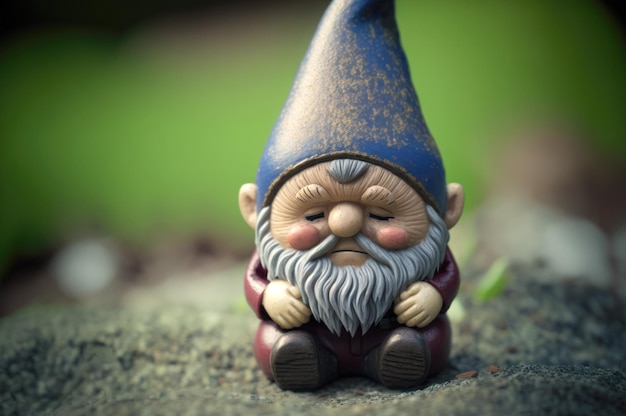 Photo garden gnome sitting on the grass