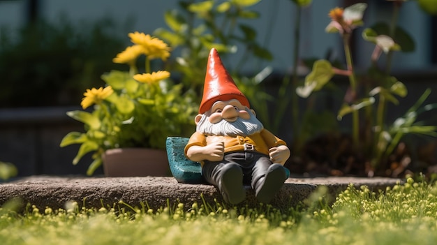 Garden Gnome Sunbathing and Relaxing