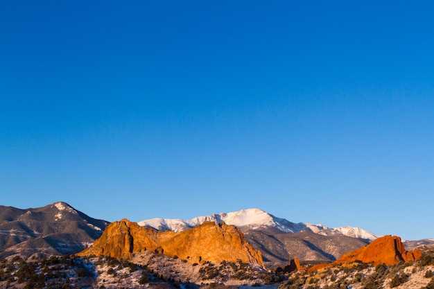 Garden of the gods after fresh snow fall.