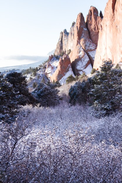 Garden of the gods after fresh snow.