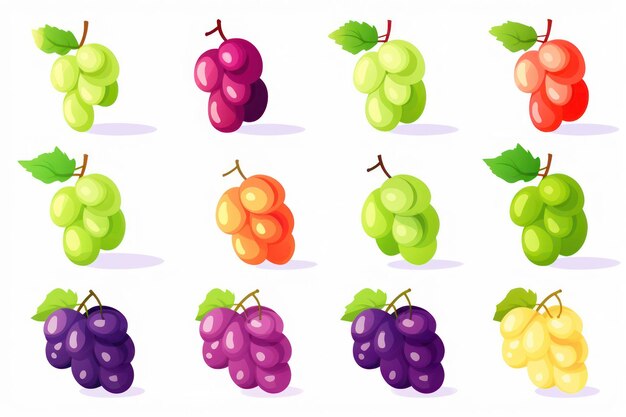 Photo garden harvest a vibrant set of fresh ripe fruits grape cherry strawberry apple lemon illustration icon collection on a green leafy background