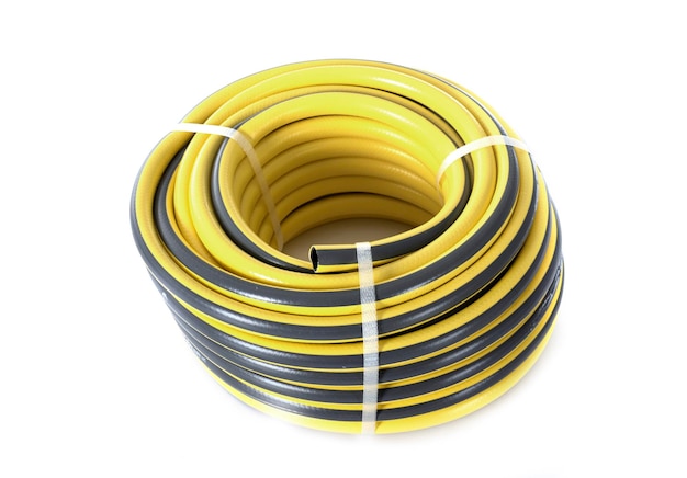 garden hose in front of white background