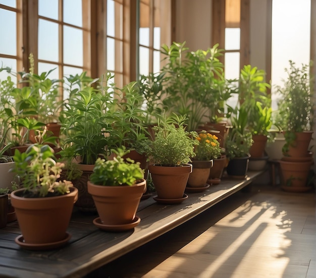 Photo garden inside the house with plants in pots