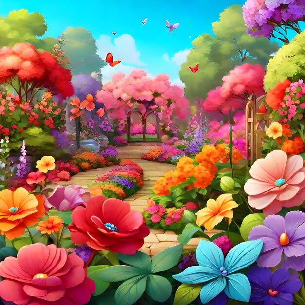 A garden inspired backdrop with an array of colorful flowers illustration ai generate image