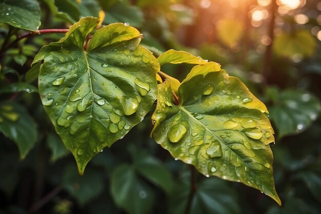 Garden Leaves after the rain at sunset