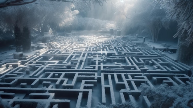 Садовый лабиринт из льда, созданный искусственным интеллектом