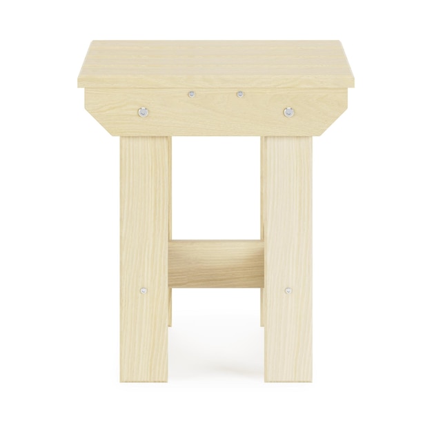 Garden, outdoor furniture isolated on white background. Wooden stool. Clipping path included. 3D rendering.