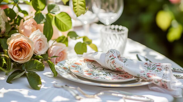 Foto tavoli da festa in giardino eleganza del paesaggio con decorazione di tavoli floreali