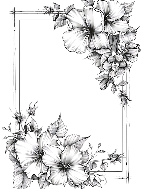 Garden Postcard Design With Botanical Frame Style Design Dec Outline Scribble CNC Tattoo Ink Art