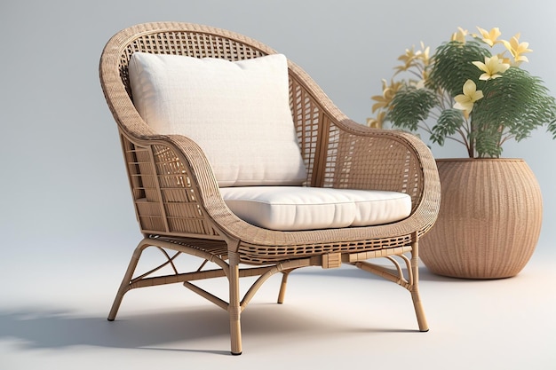 Photo garden rattan wicker chair on white backgrounddigital illustration3d rendering