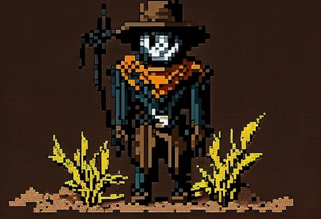 Garden scarecrow in pixel style AI Generated