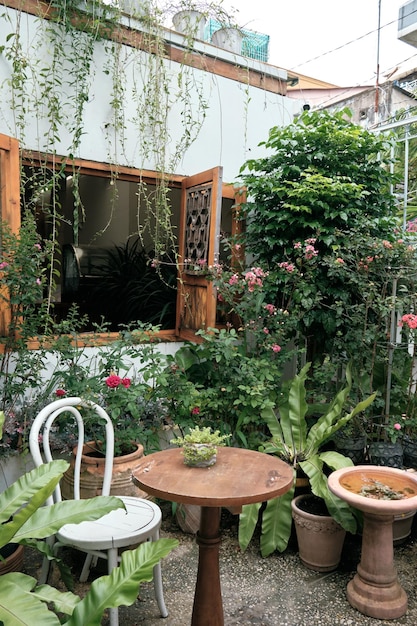 Garden scene with table and chairs